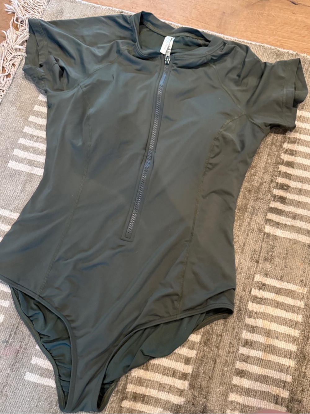 Kids Short-Sleeve One-Piece Swimsuit - Olive Green
